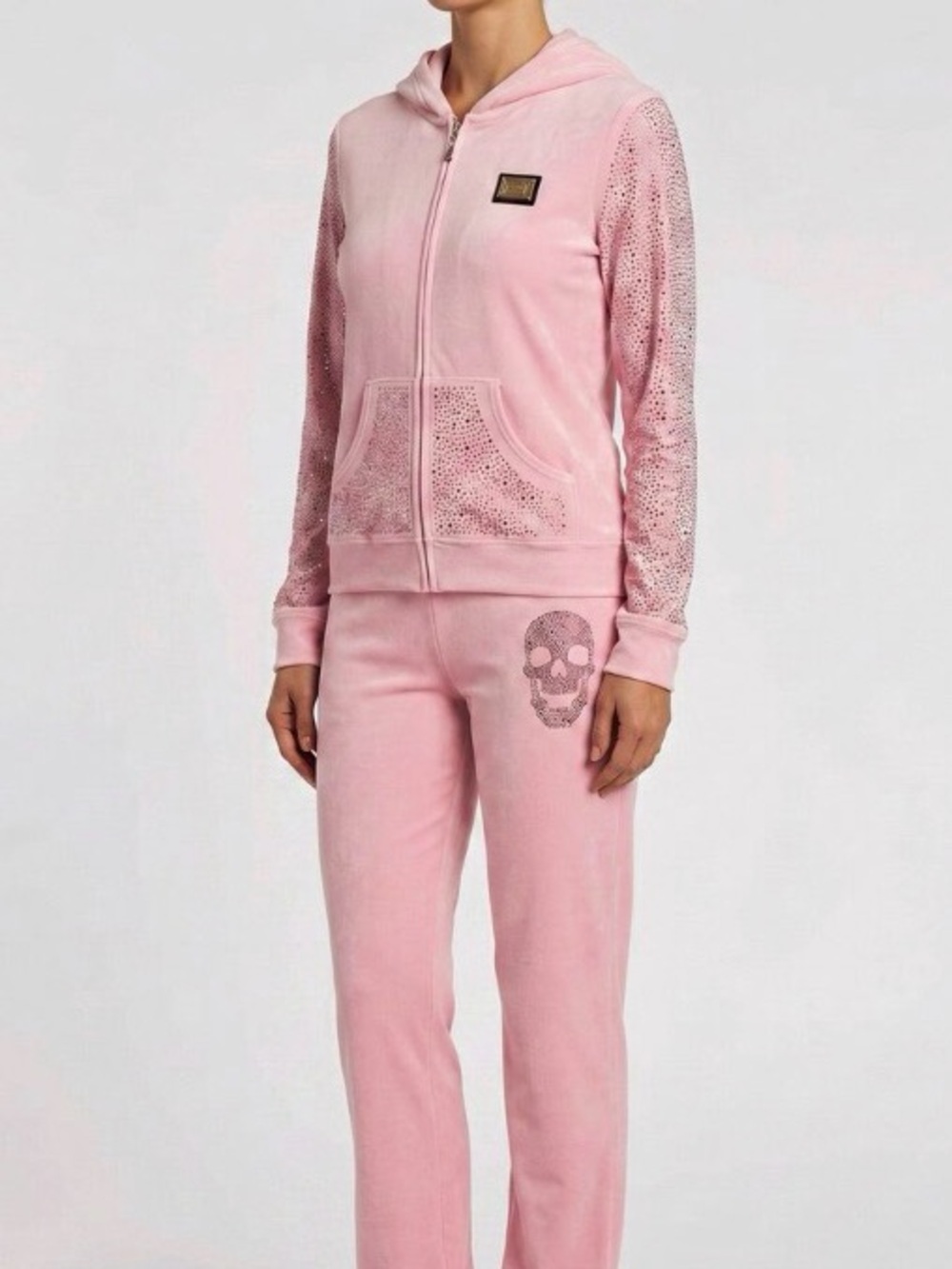 🛍️ Philipp Plein Authentic Young Star Pink Velour Tracksuit with Skull Detail